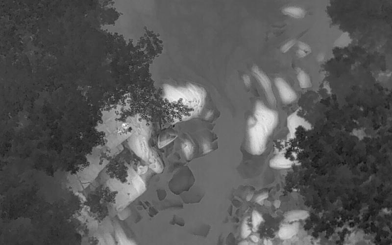 Submitted photos/Tallulah Gorge State Park. A thermal image shows two lost subjects sitting on a rock waiting to be rescued during a call on Thursday, June 20. 
